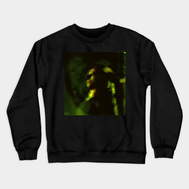 Portrait, digital collage and special processing. Man looking somewhere. He's strong. High contrast, green. Crewneck Sweatshirt by 234TeeUser234